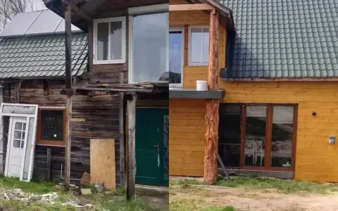 Przed i po: metamorfoza starego domu. Drewniana chata zyskała nowe oblicze dzięki przebudowie.